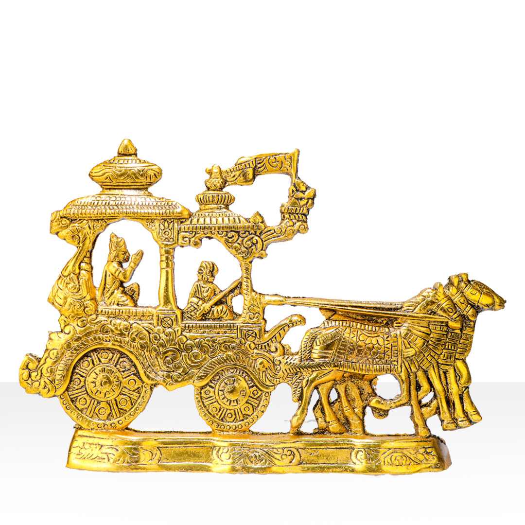 Devnidhii Krishna Arjun Rath Wall Hanging in Gold Polish