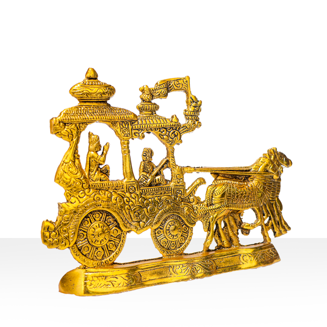 Devnidhii Krishna Arjun Rath Wall Hanging in Gold Polish