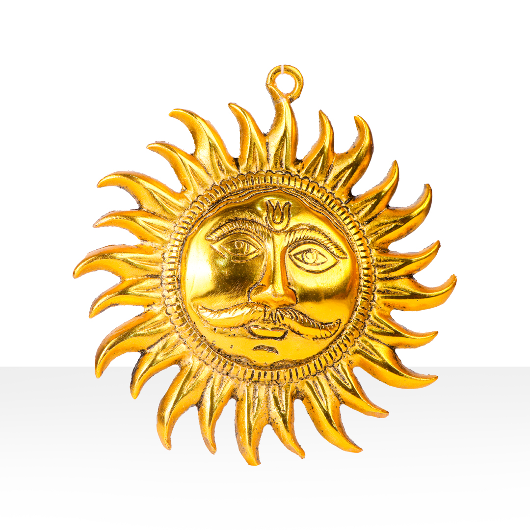 Devnidhii Suryadev Face Wall Hanging in Gold Polish
