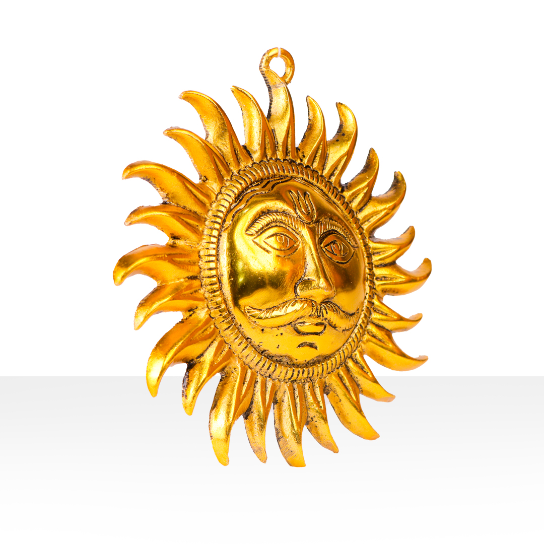 Devnidhii Suryadev Face Wall Hanging in Gold Polish