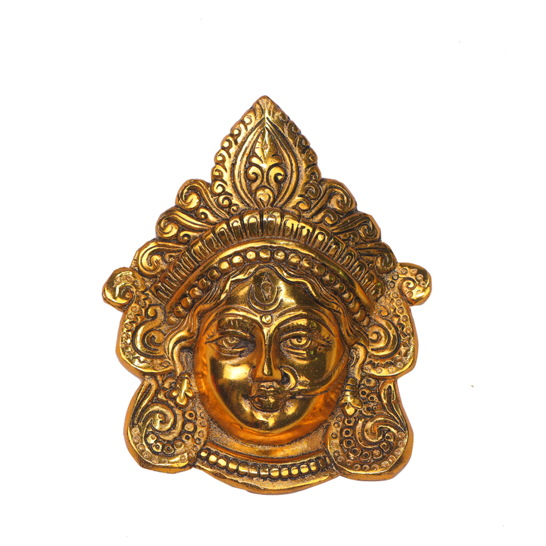 Devnidhii Maa Durga Face Wall Hanging in Gold Polish