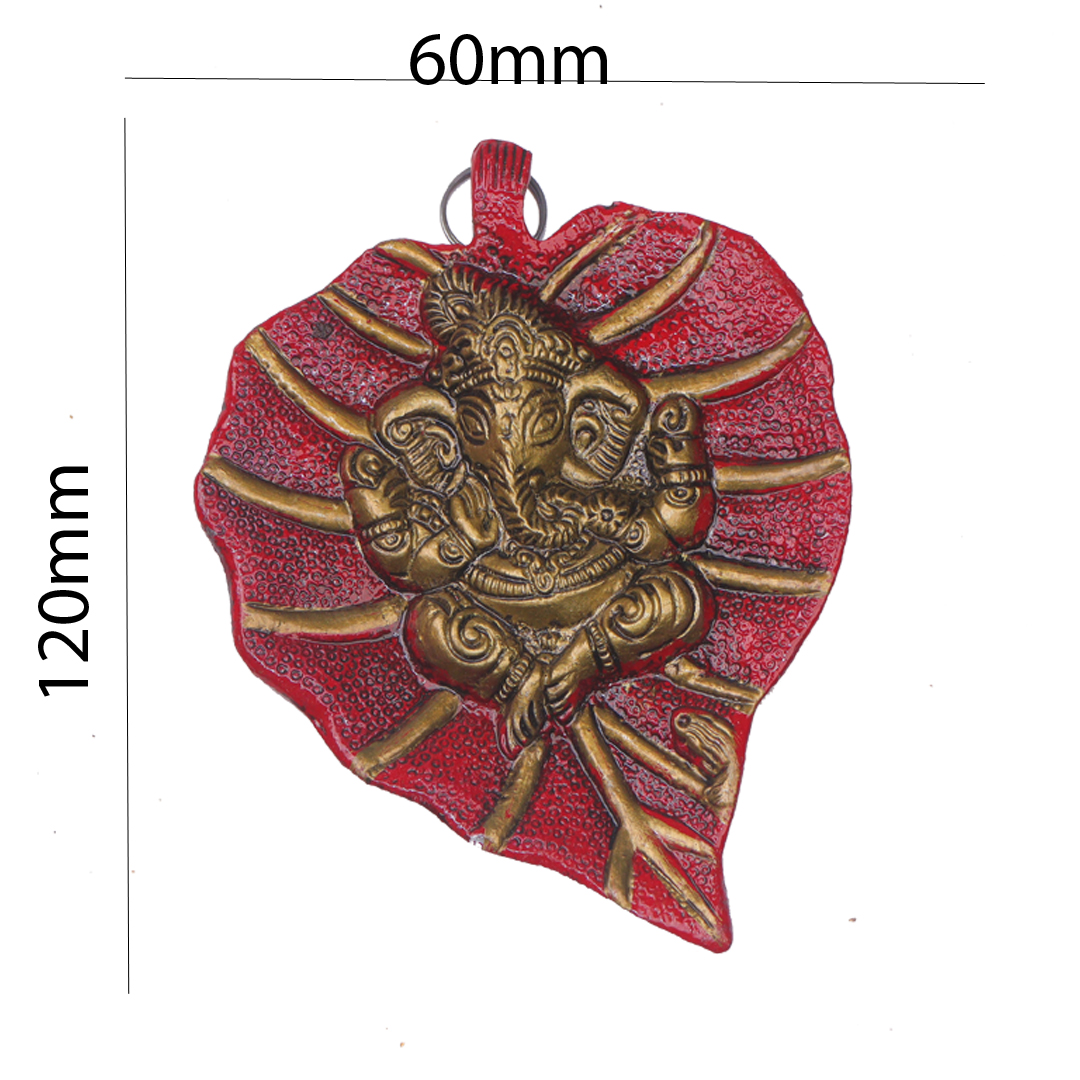 Devnidhii Lord Ganesh on Red Leaf Wall Hanging in Gold Polish Small Size