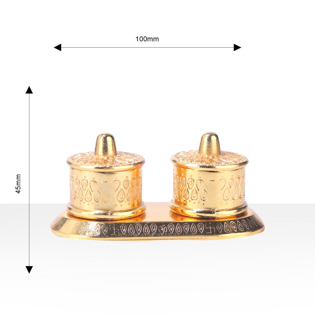 Devnidhii Kumkum/ Sindoor Box Double Round Dibbi in Gold Polish