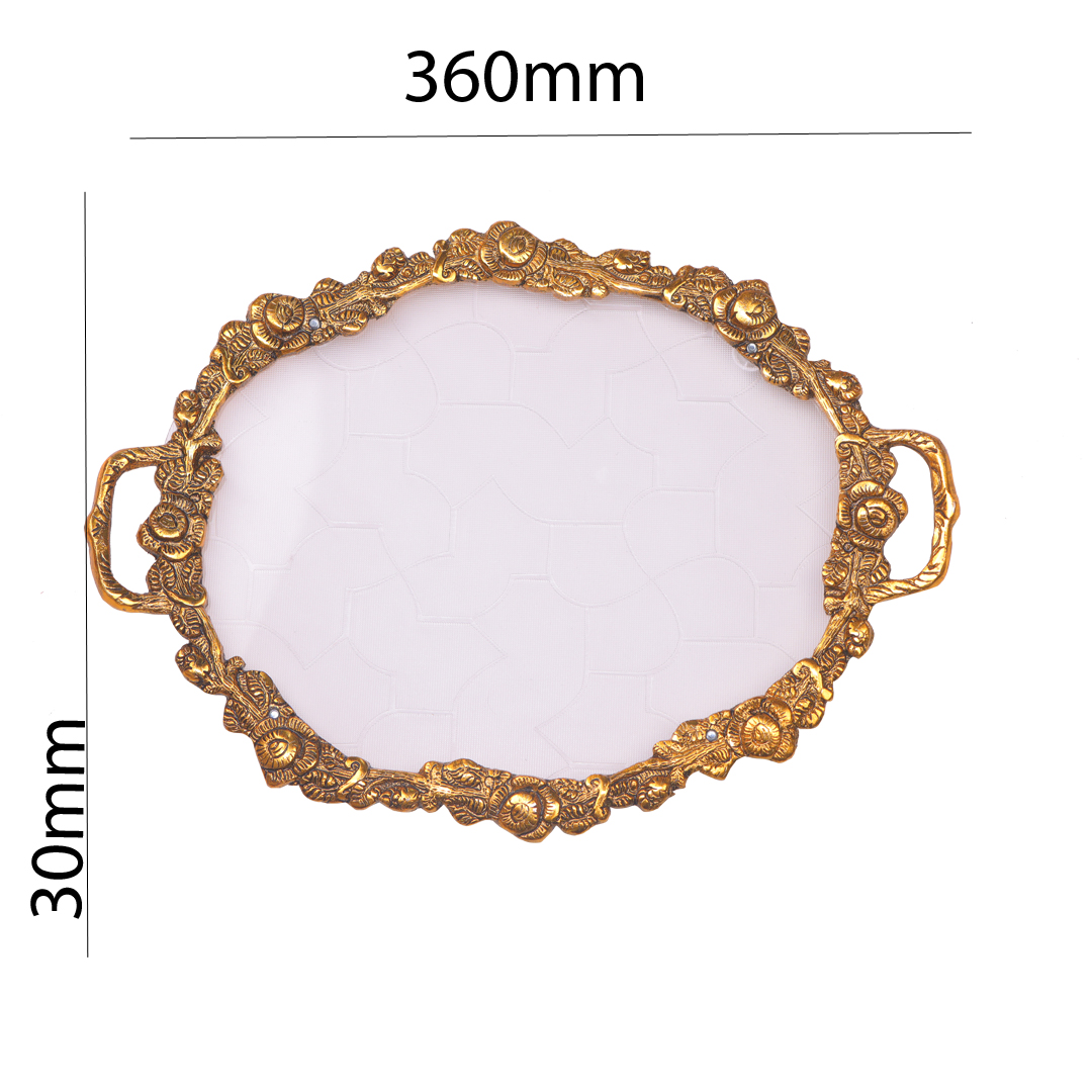 Devnidhii Glass Serving Tray Gold Polish Large