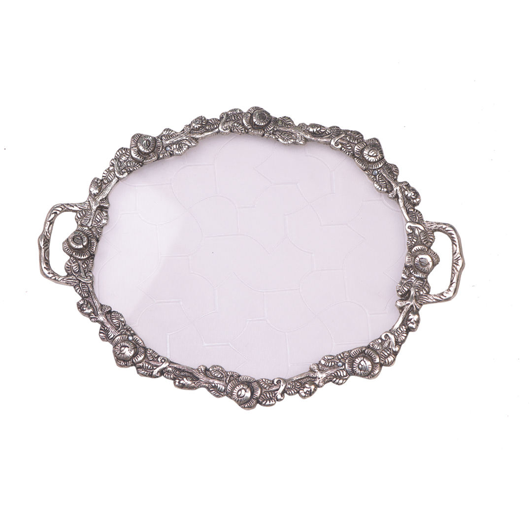 Devnidhii Glass Serving Tray Silver Plated Large