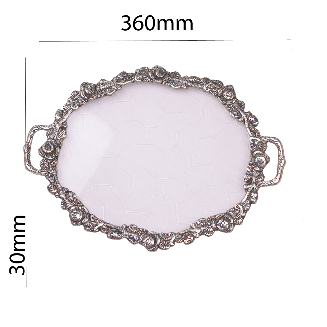 Devnidhii Glass Serving Tray Silver Plated Large