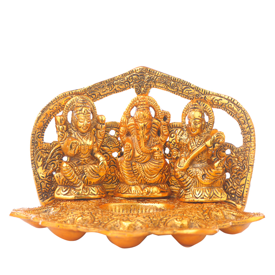 Devnidhii Diya Laxmi, Ganesh, Saraswati 5 Batti Gold Polish