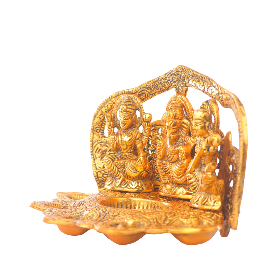 Devnidhii Diya Laxmi, Ganesh, Saraswati 5 Batti Gold Polish