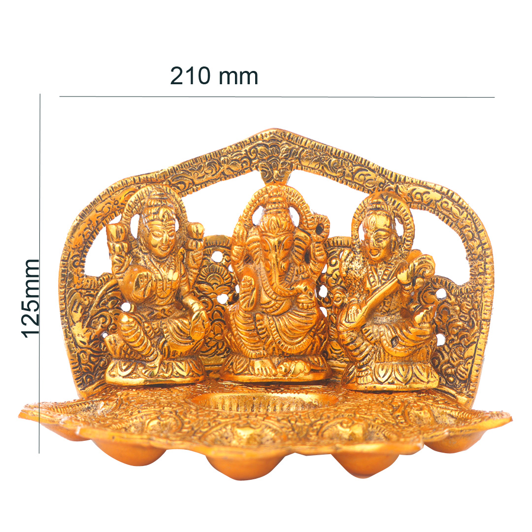 Devnidhii Diya Laxmi, Ganesh, Saraswati 5 Batti Gold Polish