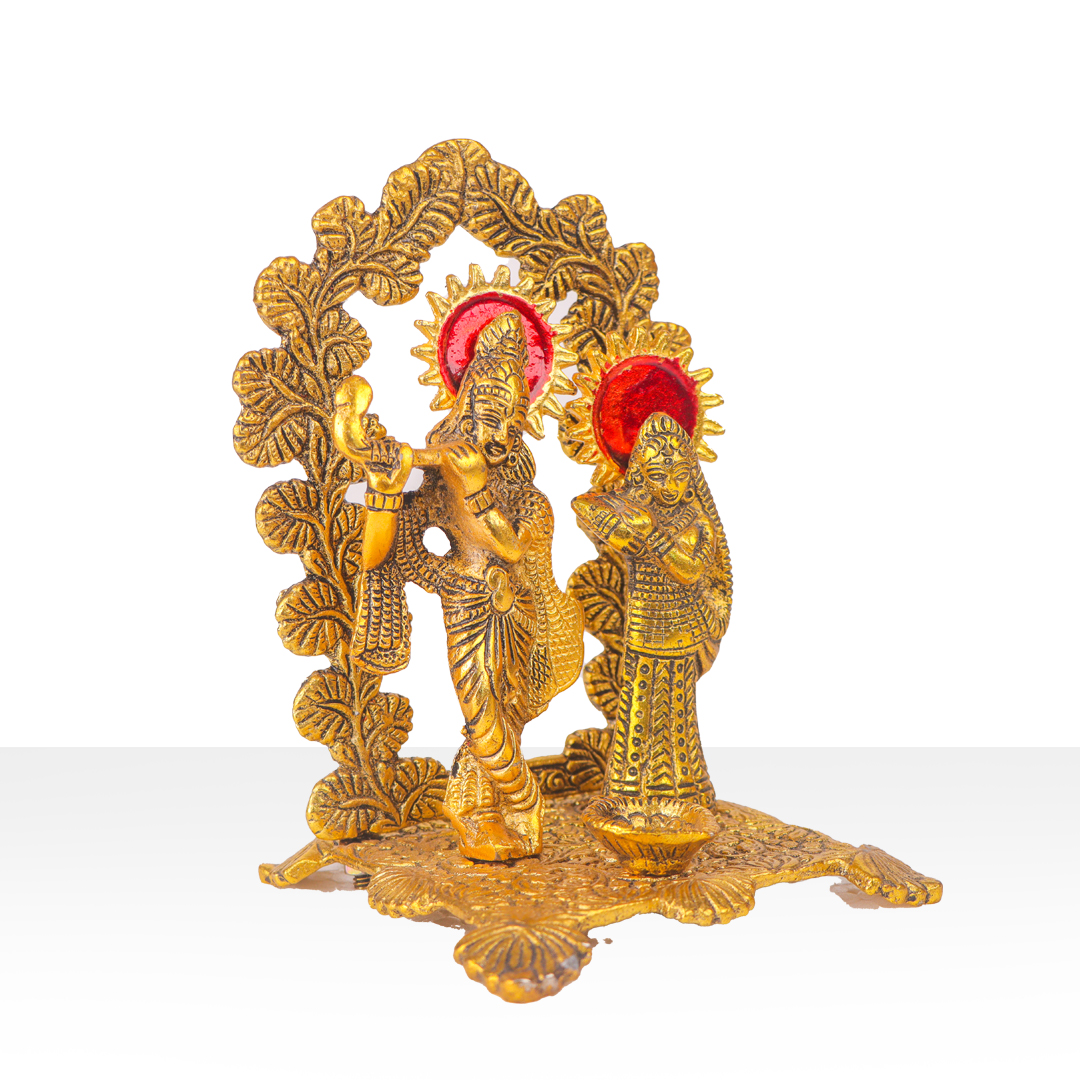 Devnidhii Diya Radha Krishna Mehrab Chowki in Gold Polish Large Size