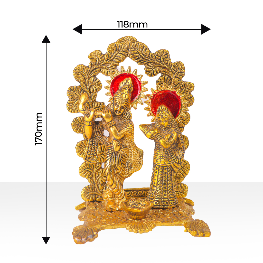 Devnidhii Diya Radha Krishna Mehrab Chowki in Gold Polish Large Size