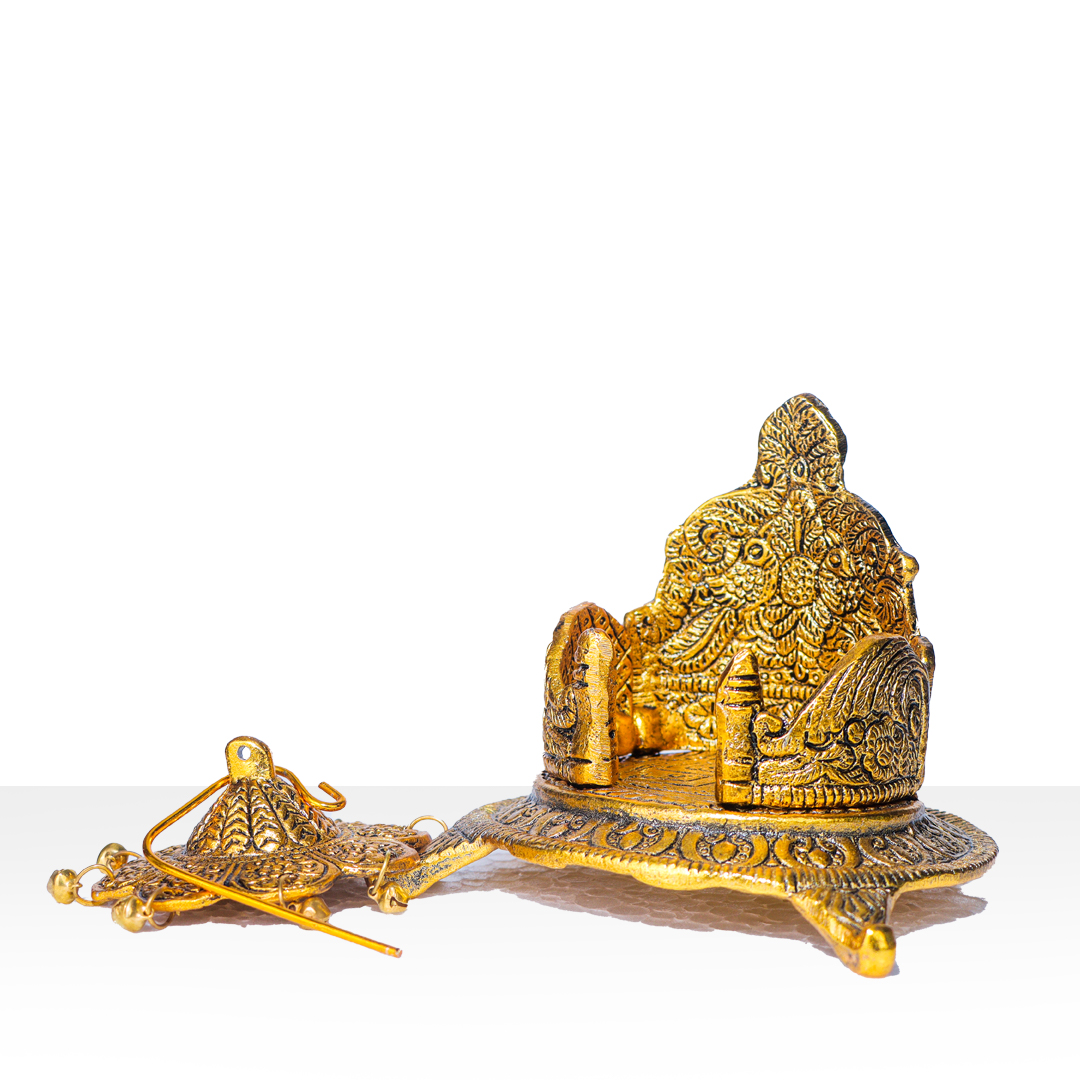 Devnidhii Singhashan for God Round Shape in Gold Polish