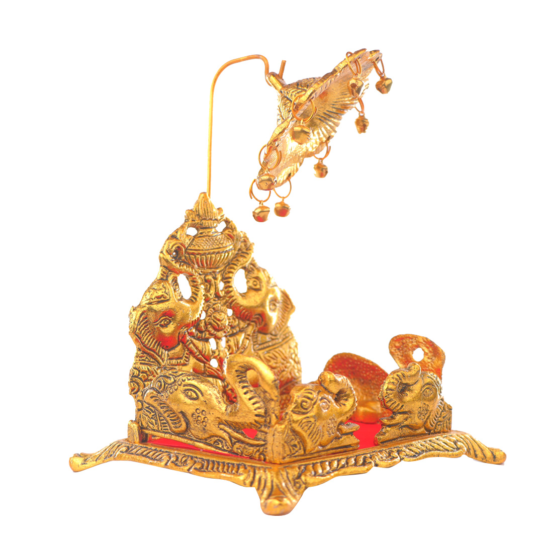 Devnidhii Singhashan For Laddu Gopal with Elephants in Gold Polish