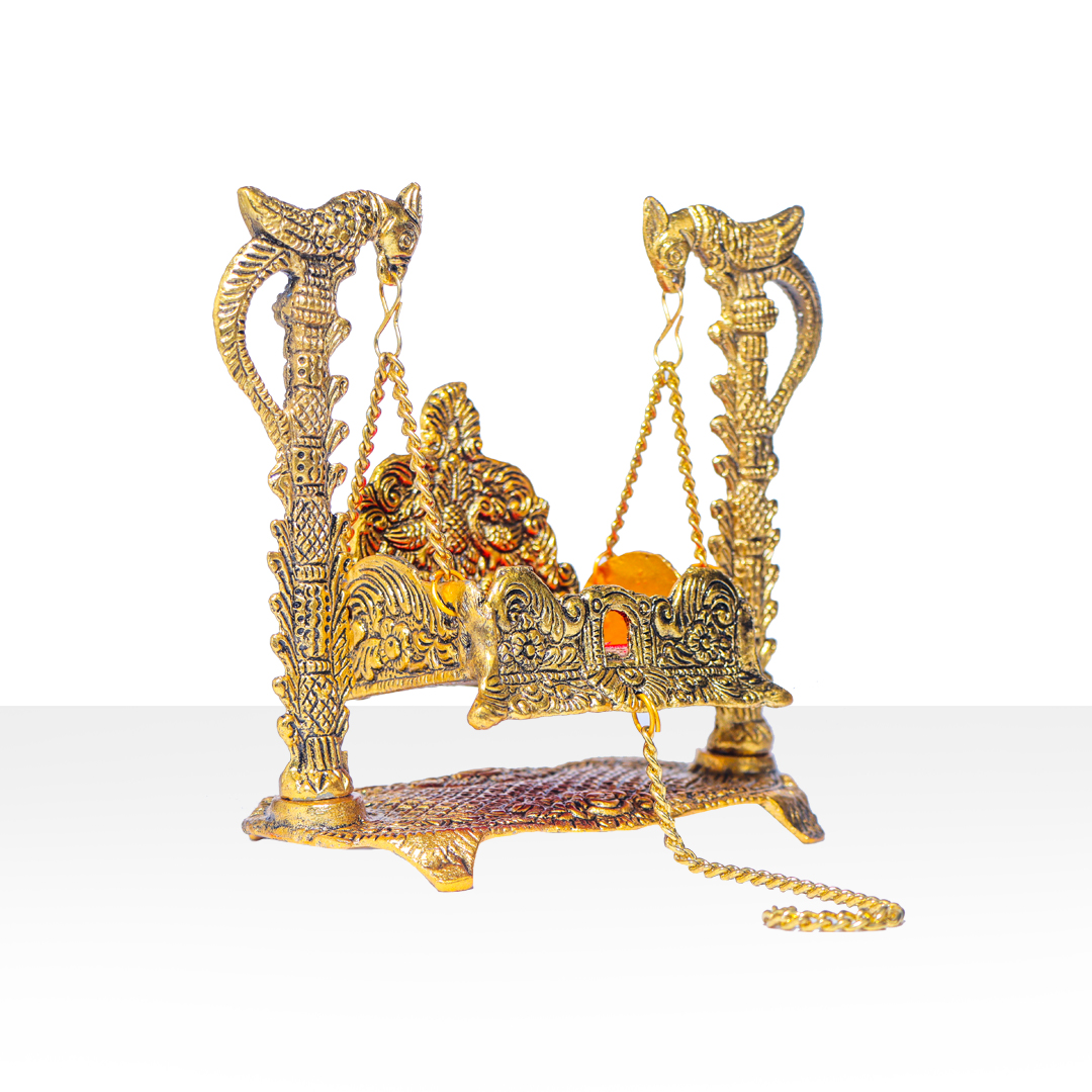 Devnidhii Palna (Jhula) Parrot Figurines in Gold Polish