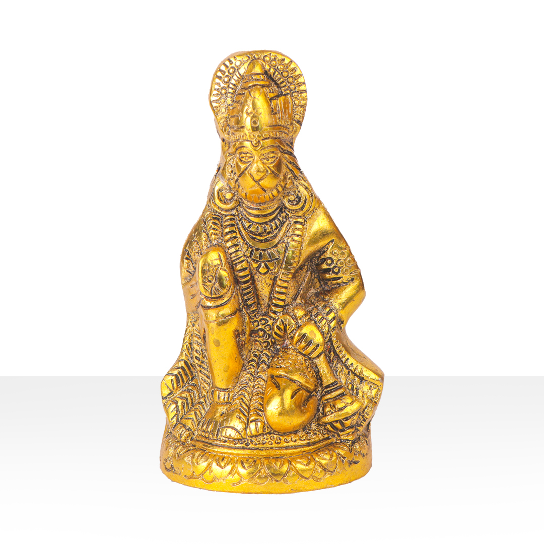 Devnidhii Hanuman Ji Idol in Ashirwad Mudra in Gold Polish