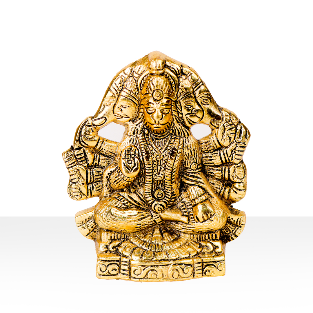 Devnidhii Hanuman Ji Panchmukhi Wall Hanging in Gold Polish