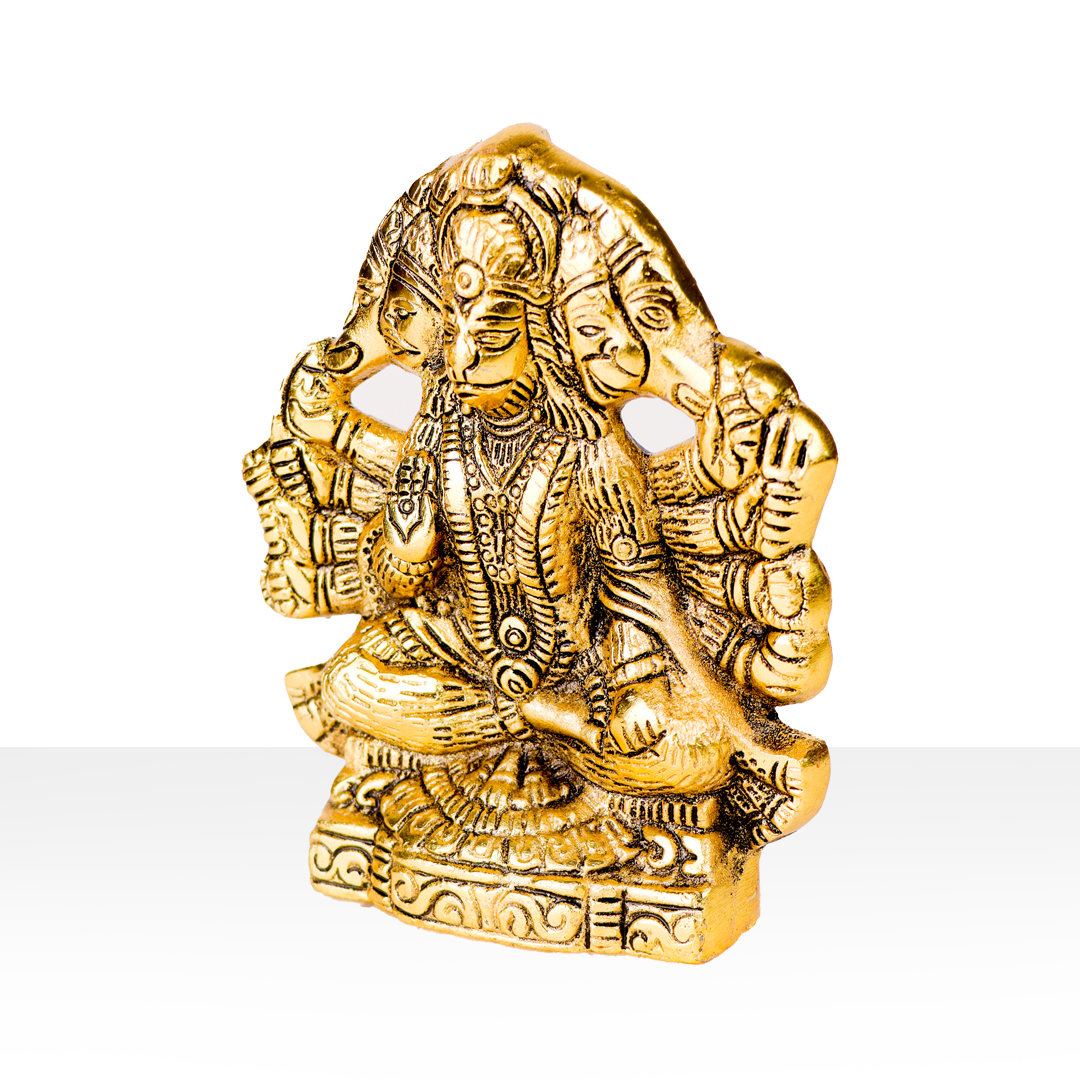 Devnidhii Hanuman Ji Panchmukhi Wall Hanging in Gold Polish