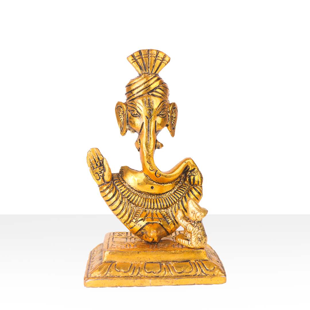 Devnidhii Ganesh Ji Idol with Mooshak Trishul Shape in Gold Polish