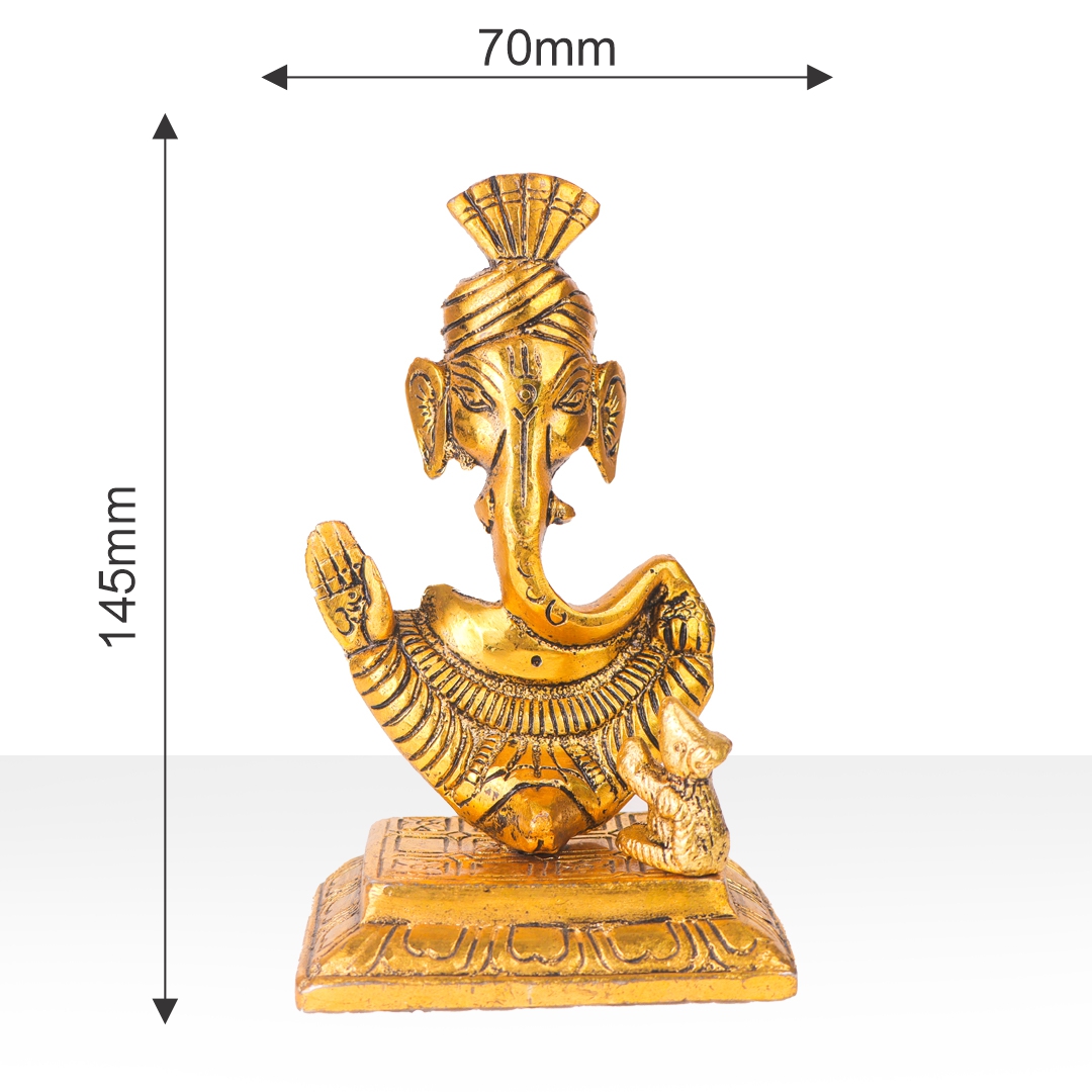 Devnidhii Ganesh Ji Idol with Mooshak Trishul Shape in Gold Polish