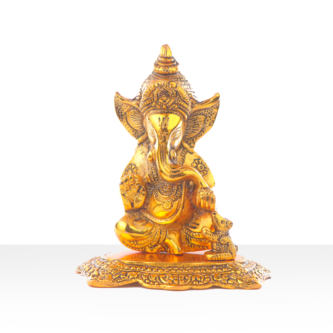 Devnidhii Ganesh Ji Idol with Mooshak in Gold Polish