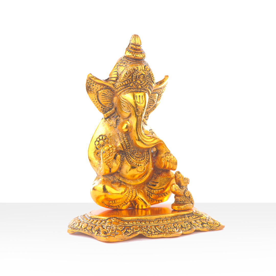 Devnidhii Ganesh Ji Idol with Mooshak in Gold Polish