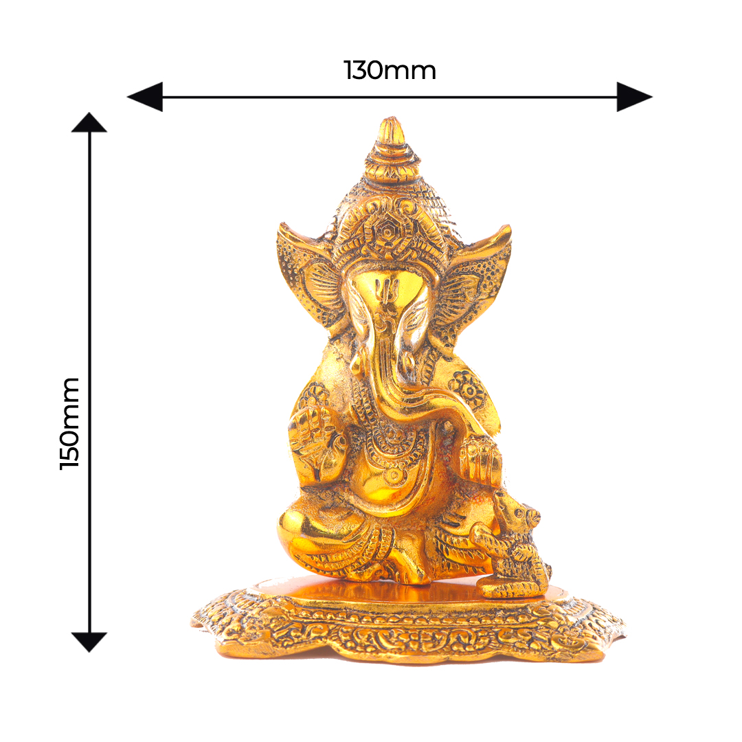 Devnidhii Ganesh Ji Idol with Mooshak in Gold Polish