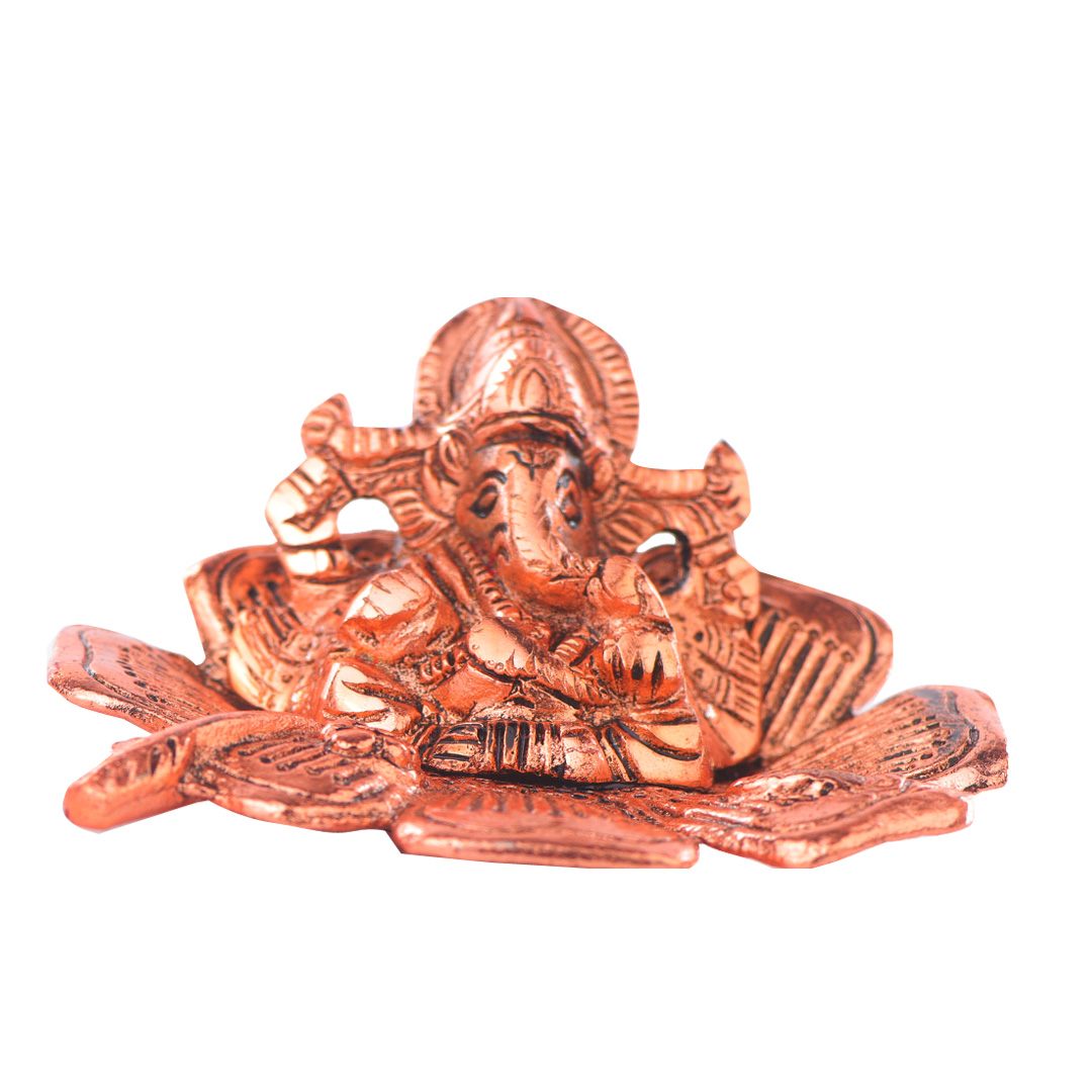Devnidhii Ganesh Ji Idol on Flower in Gold Polish