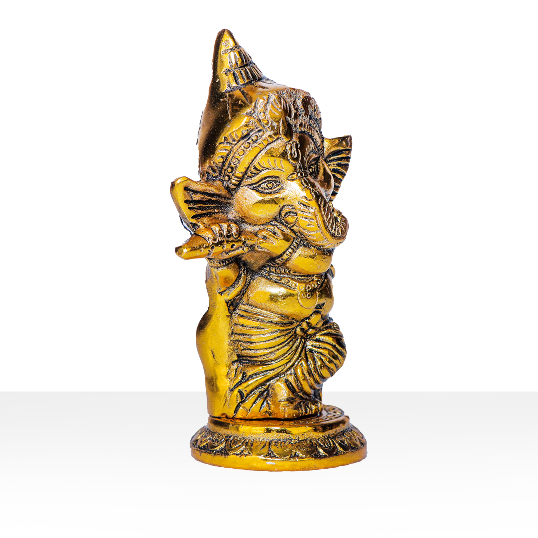 Devnidhii Ganesh Ji Idol with Bansuri in Gold Polish
