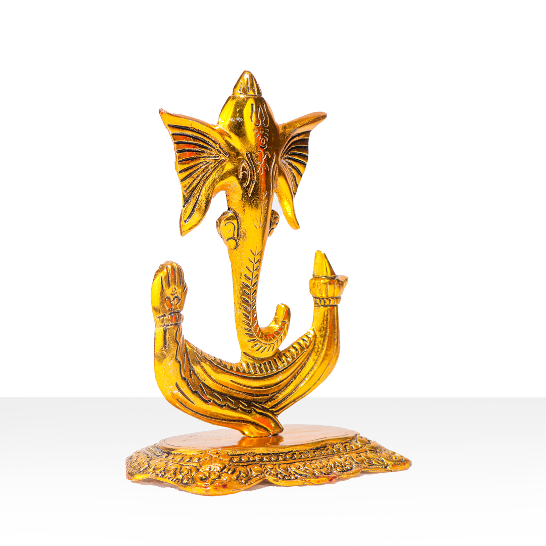 Devnidhii Ganesh Ji Idol Trishul Shape in Gold Polish