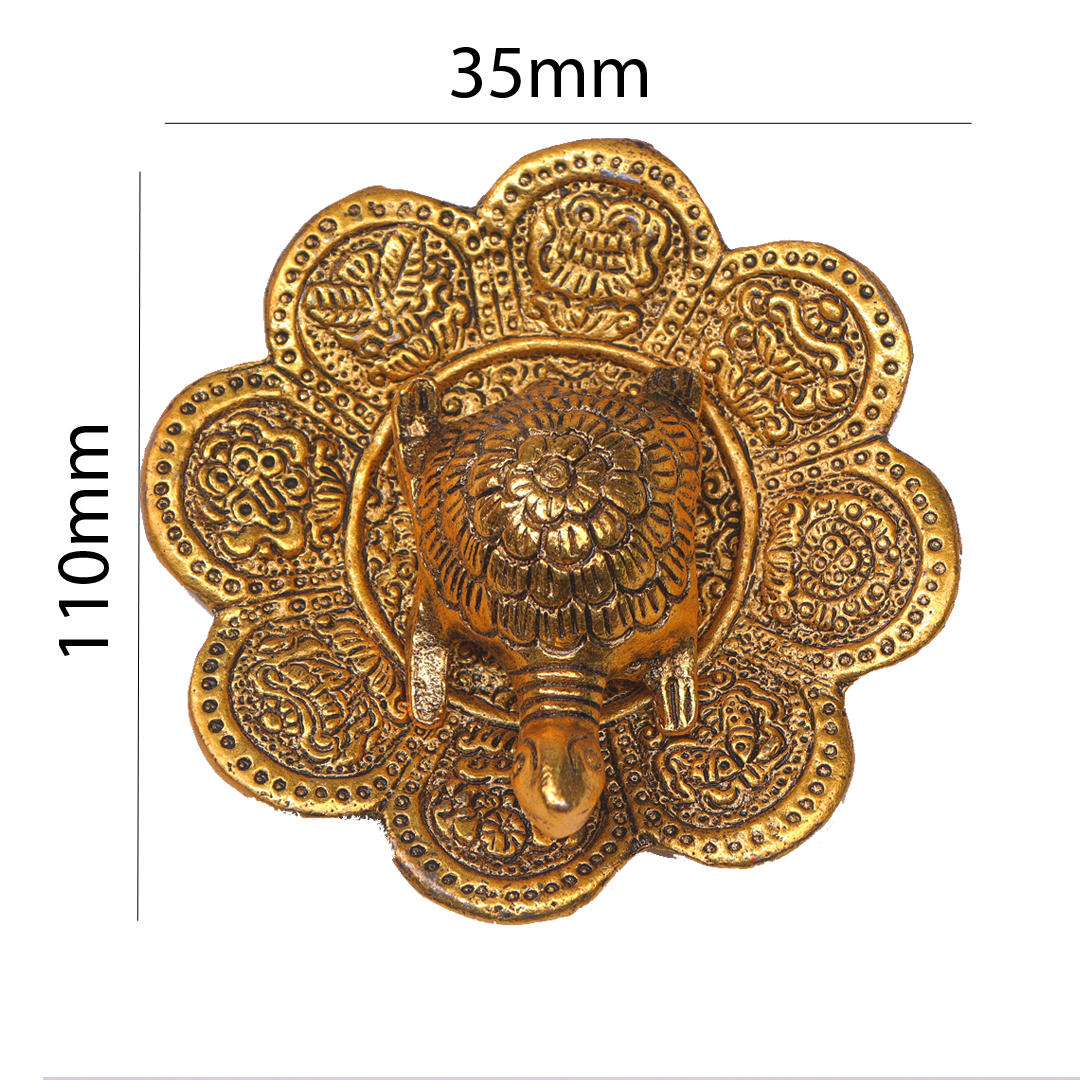 Devnidhii Tortoise/ Turtle/Kachua on Flower Plate Vastu Feng Shui in Gold Polish