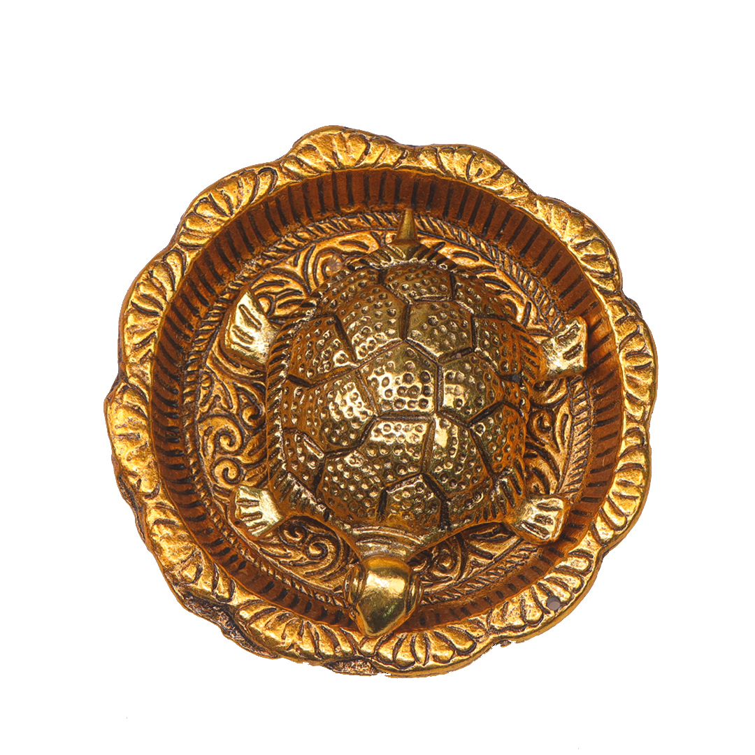 Devnidhii Tortoise/ Turtle/Kachua on Swastik Plate Vastu Feng Shui in Gold Polish