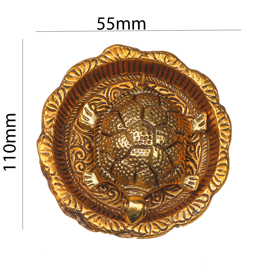 Devnidhii Tortoise/ Turtle/Kachua on Swastik Plate Vastu Feng Shui in Gold Polish