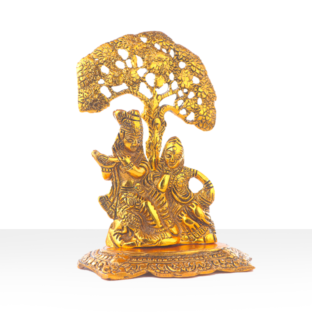 Devnidhii Radha Krishna Idol Under Wishing Tree in Gold Polish