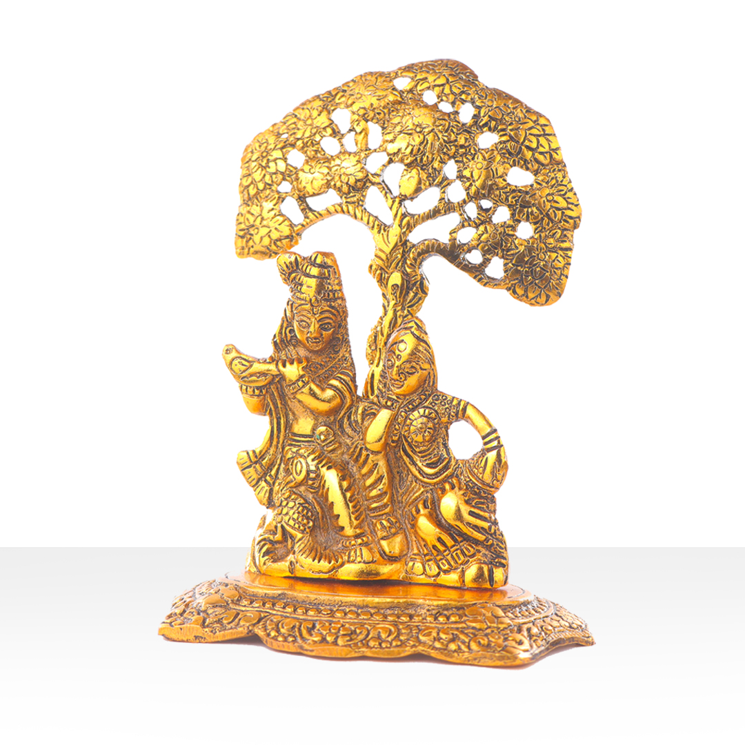 Devnidhii Radha Krishna Idol Under Wishing Tree in Gold Polish