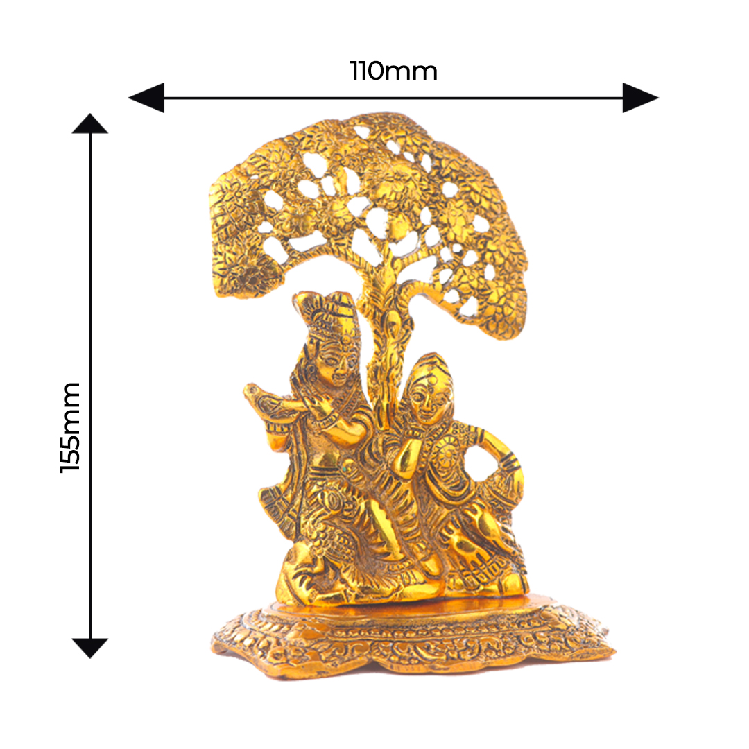 Devnidhii Radha Krishna Idol Under Wishing Tree in Gold Polish