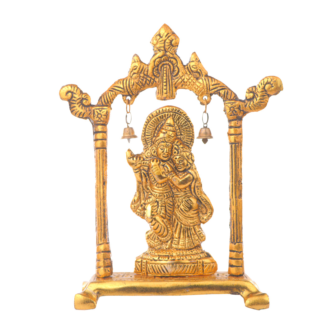 Devnidhii Radha Krishna Idol on Lotus in Gold Polish
