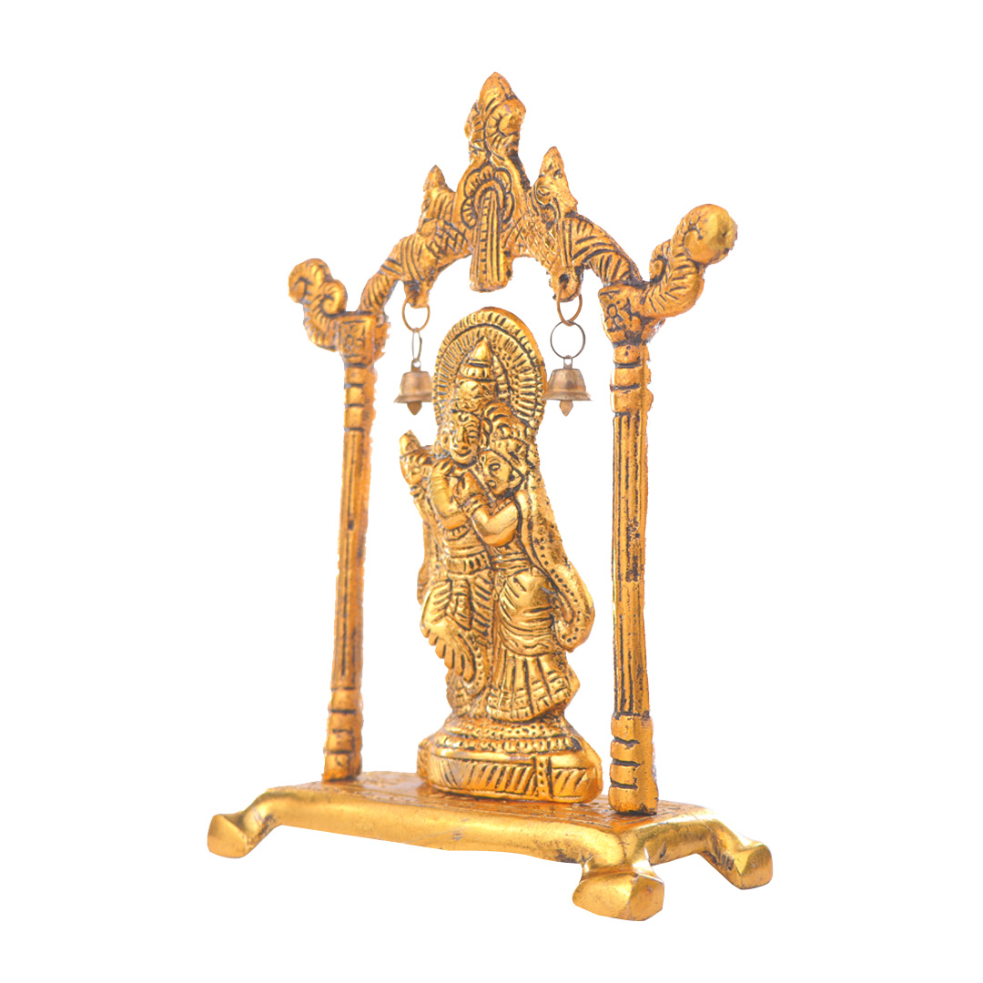 Devnidhii Radha Krishna Idol on Lotus in Gold Polish
