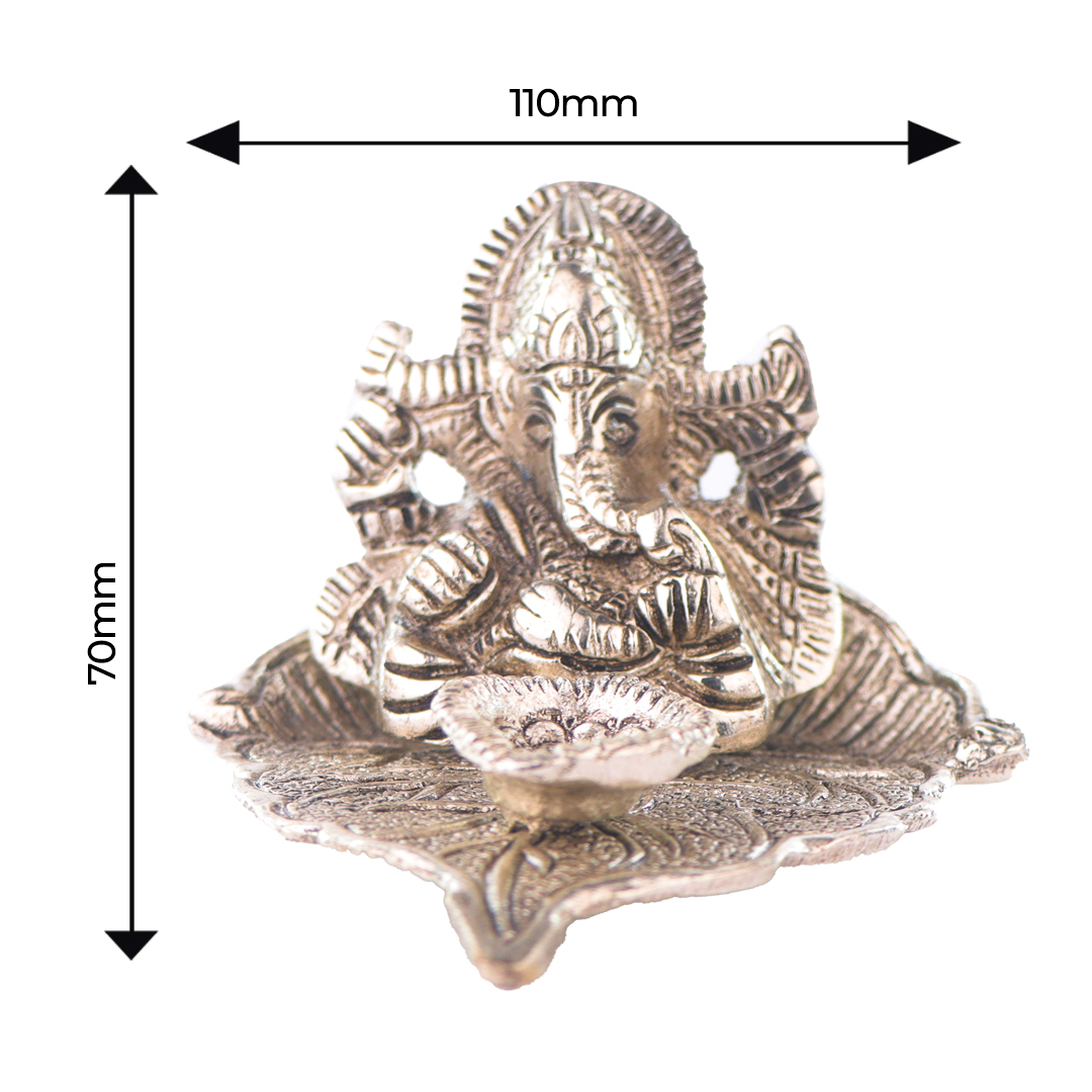 Devnidhii Diya Silver Plated Ganesh Ji on Peepal Leaf