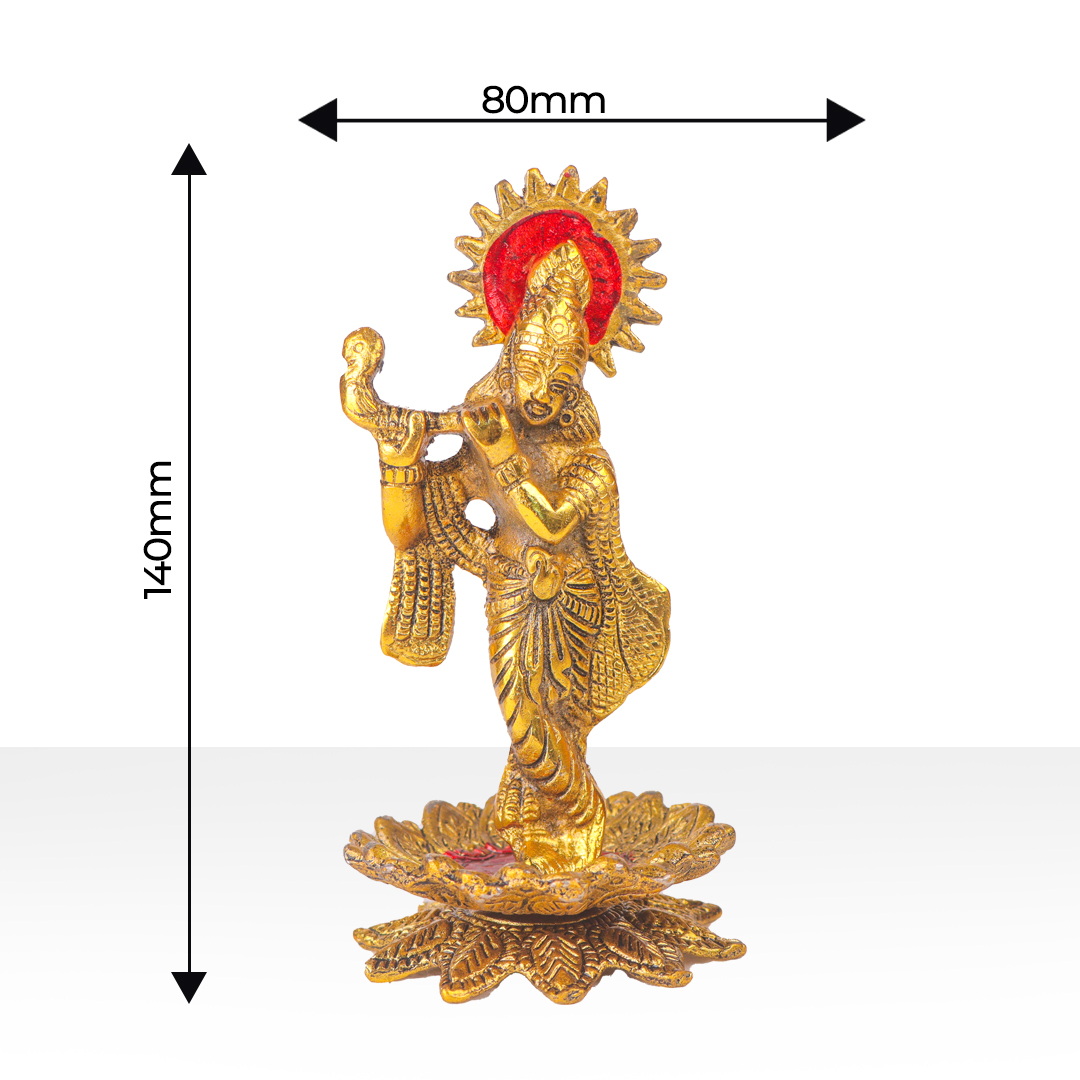 Devnidhii Krishna Ji Idol with Flute on Lotus in Gold Polish