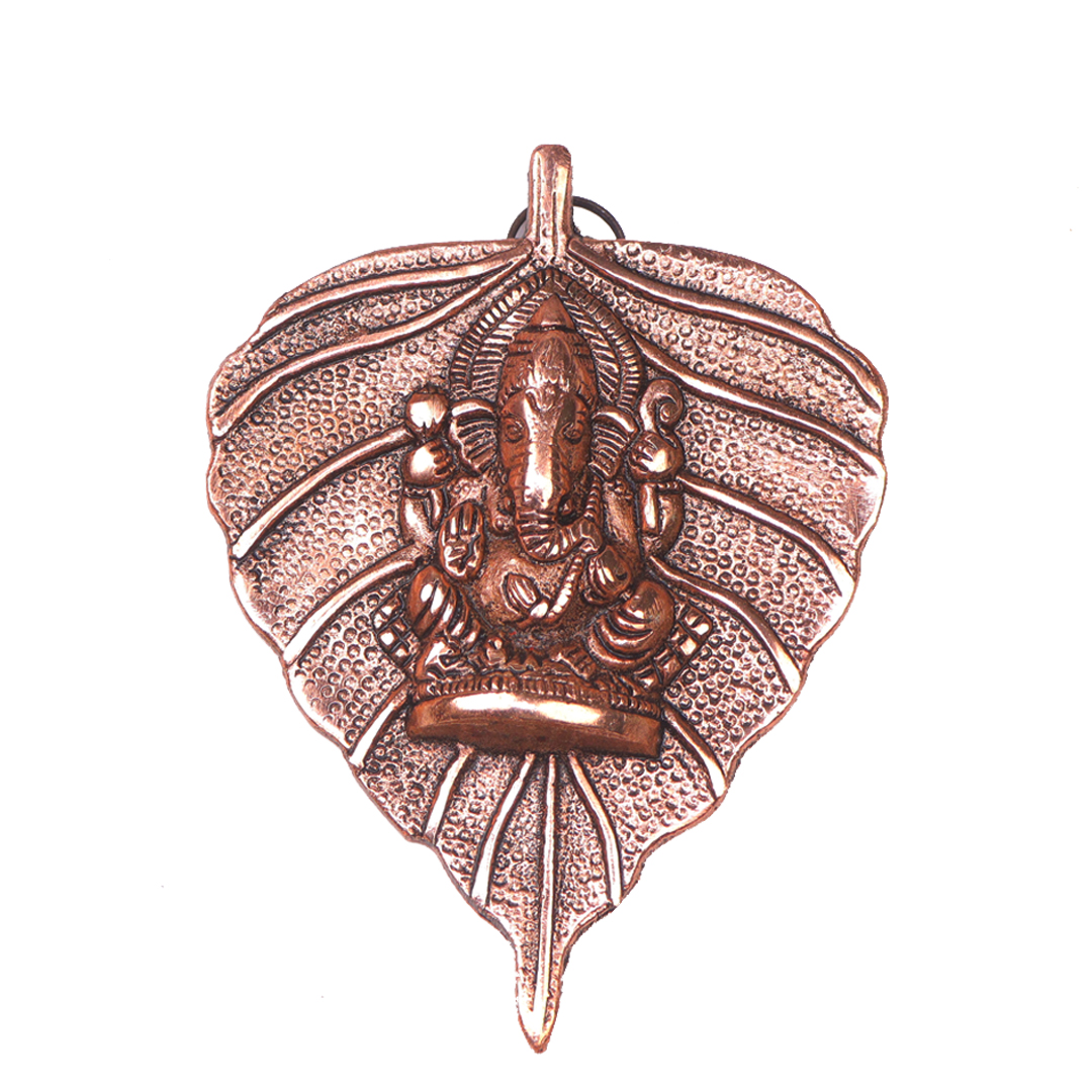 Devnidhii Ganesh Ji on Copper Colour Leaf Wall Hanging
