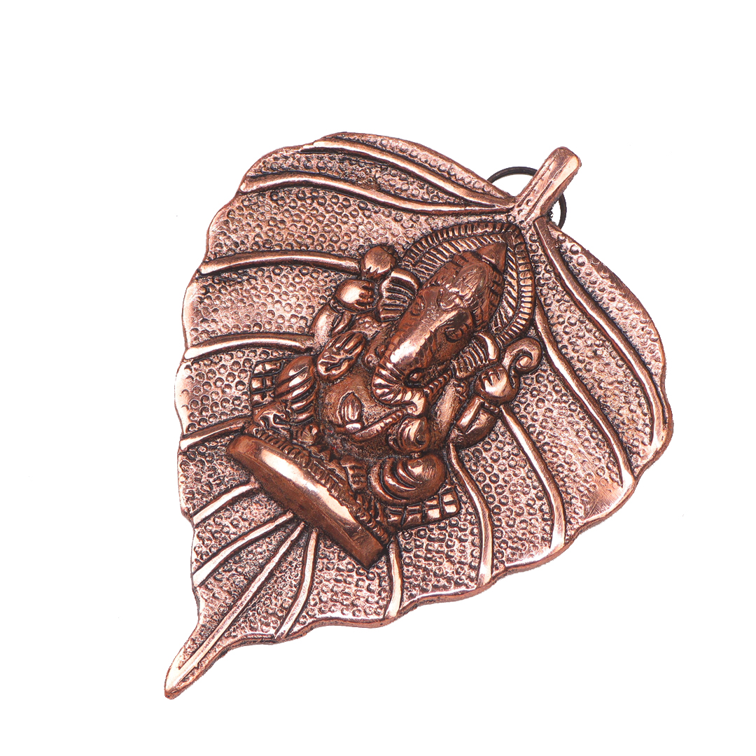 Devnidhii Ganesh Ji on Copper Colour Leaf Wall Hanging