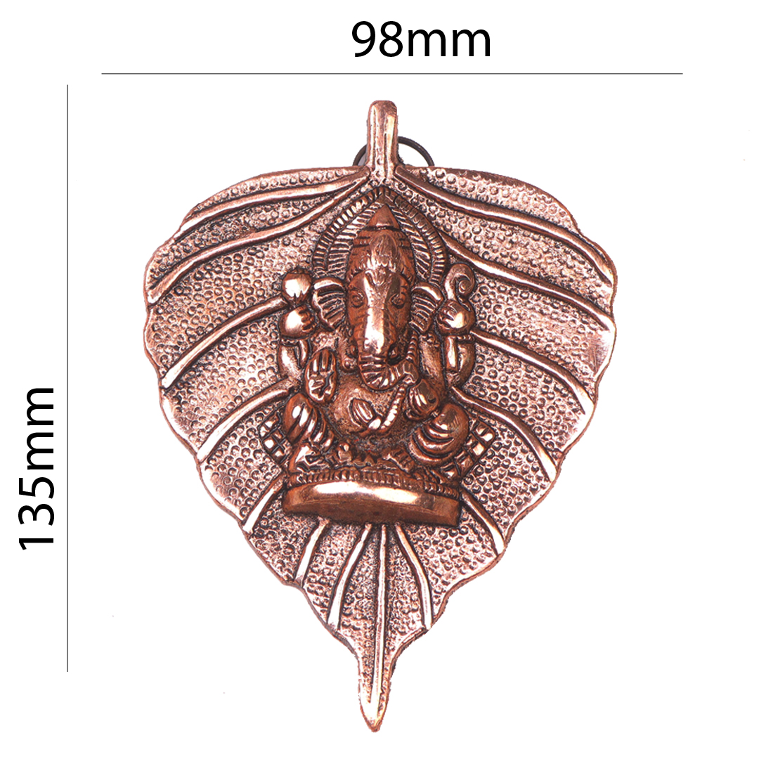 Devnidhii Ganesh Ji on Copper Colour Leaf Wall Hanging