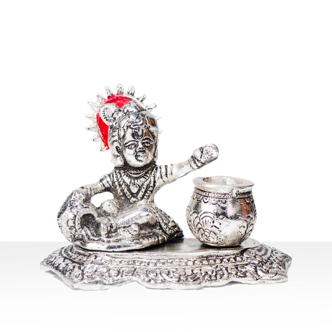 Devnidhii Laddu Gopal Silver Plated with Maakhan Matka