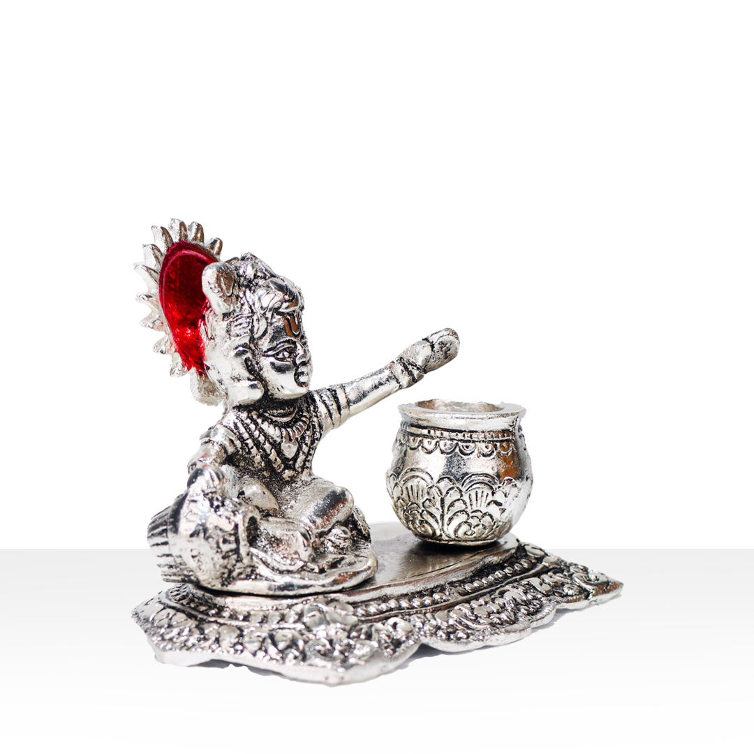 Devnidhii Laddu Gopal Silver Plated with Maakhan Matka