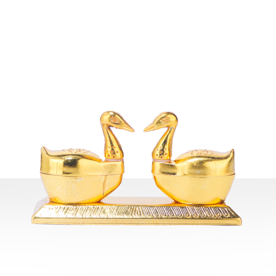 Devnidhii Kumkum/ Sindoor Box Double Swan Dibbi in Gold Polish