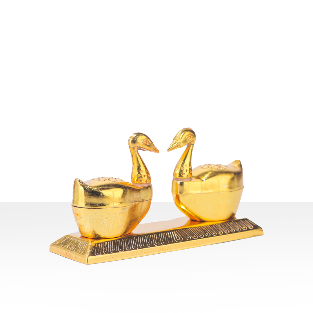 Devnidhii Kumkum/ Sindoor Box Double Swan Dibbi in Gold Polish