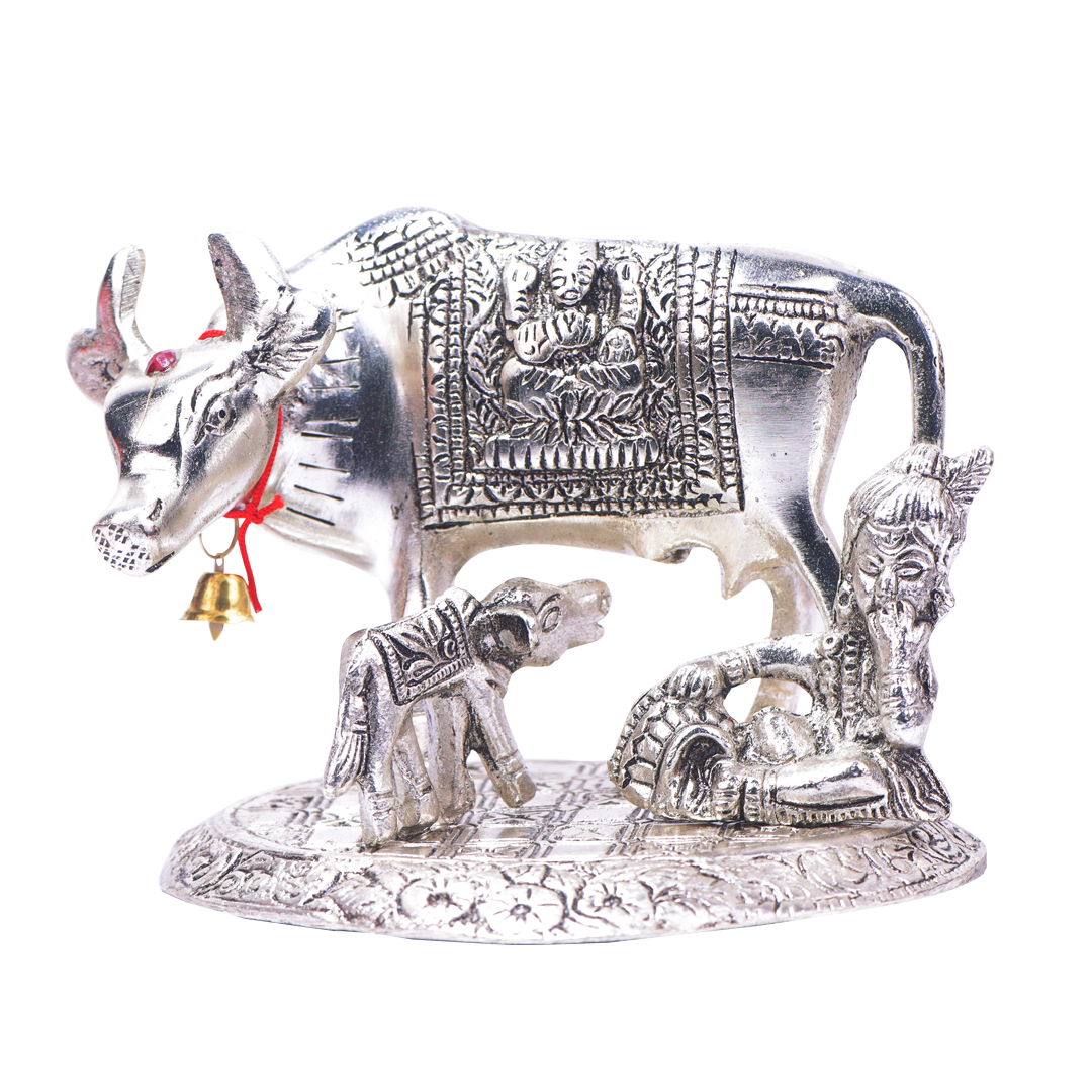 Devnidhii Kamdhenu Maa Silver Plated Idol With Laddu Gopal Design 1