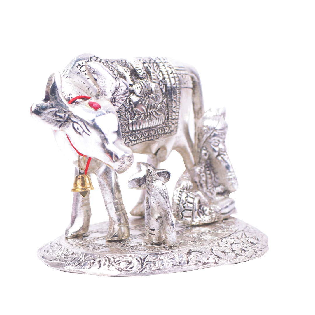 Devnidhii Kamdhenu Maa Silver Plated Idol With Laddu Gopal Design 1
