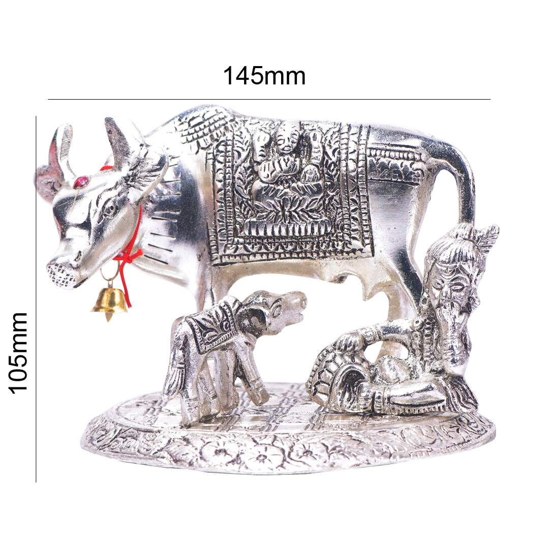 Devnidhii Kamdhenu Maa Silver Plated Idol With Laddu Gopal Design 1