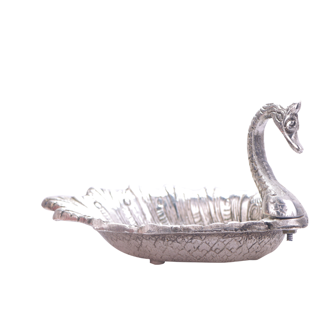 Devnidhii Glass Tray Silver Plated Duck Beautifully Crafted